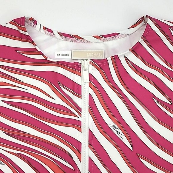 NWT Michael Kors One Piece Long Sleeves Swimsuit Electric Pink Animal Print Sz 8 - Picture 3 of 16